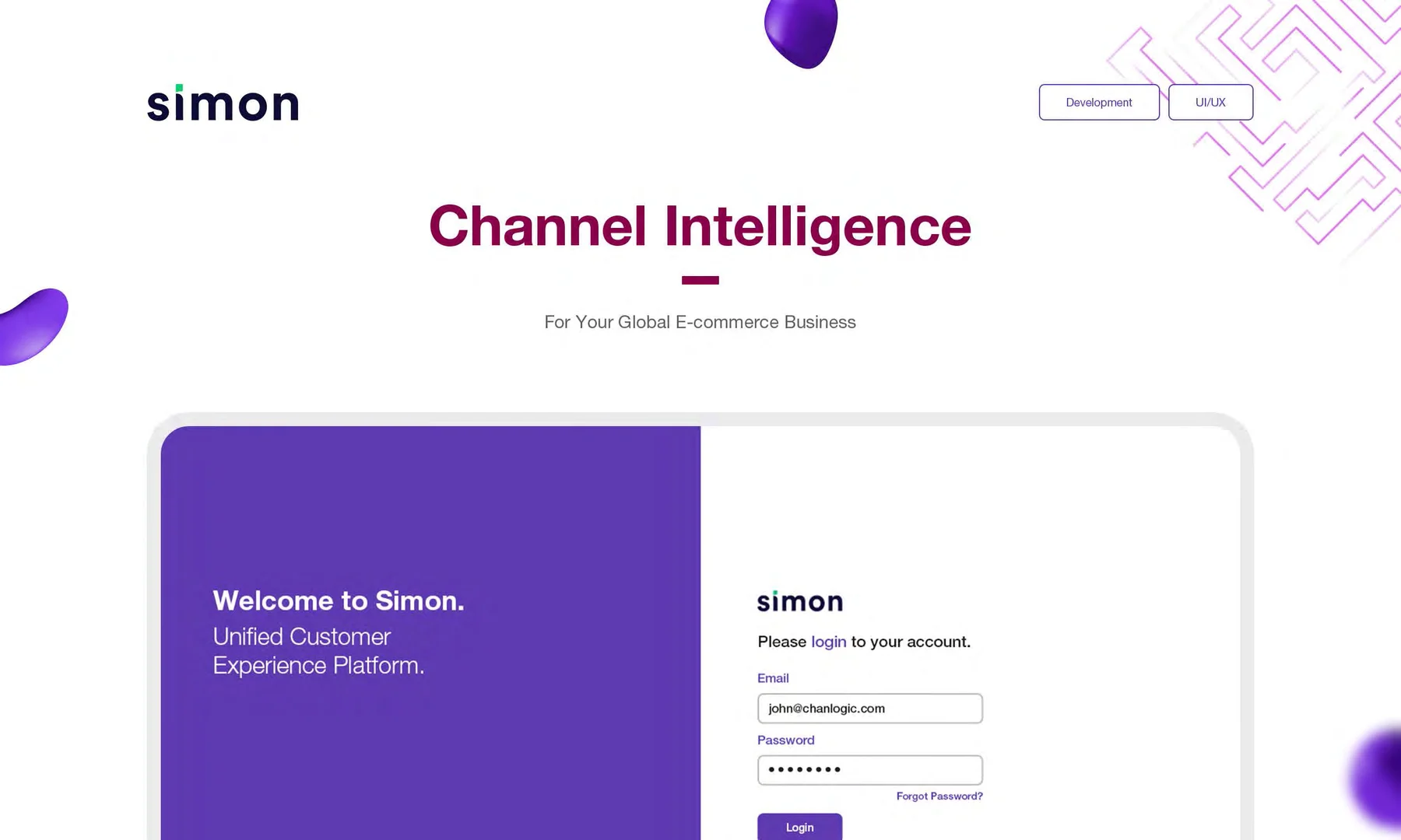 Account entry: sign-in within the Simon visual language.