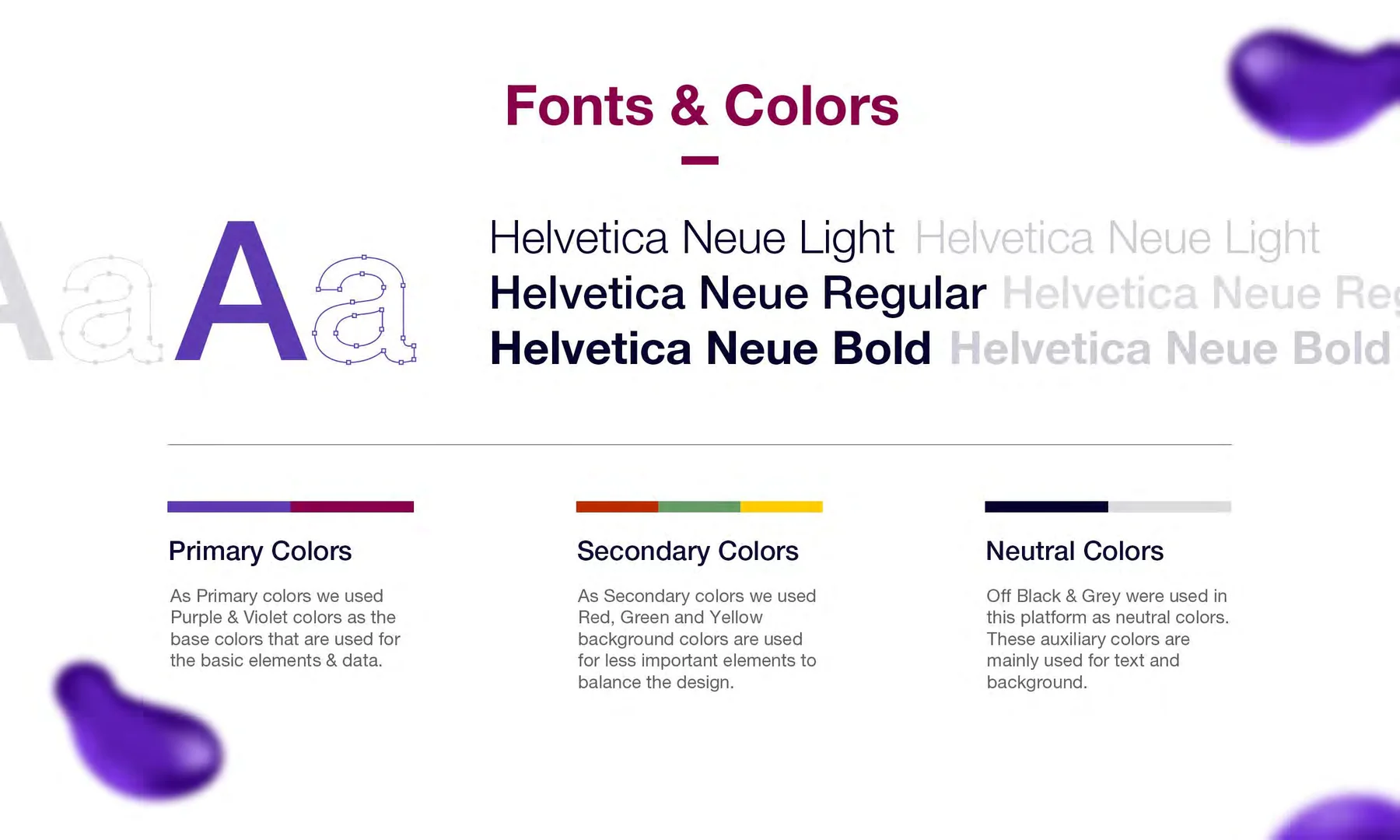 Visual foundations: documented typography, colour and recurring interface patterns.