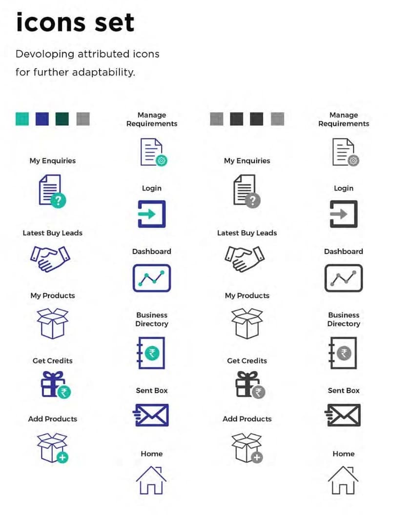 Atomic Design: an adaptable, attributed icon set feeding reusable components.